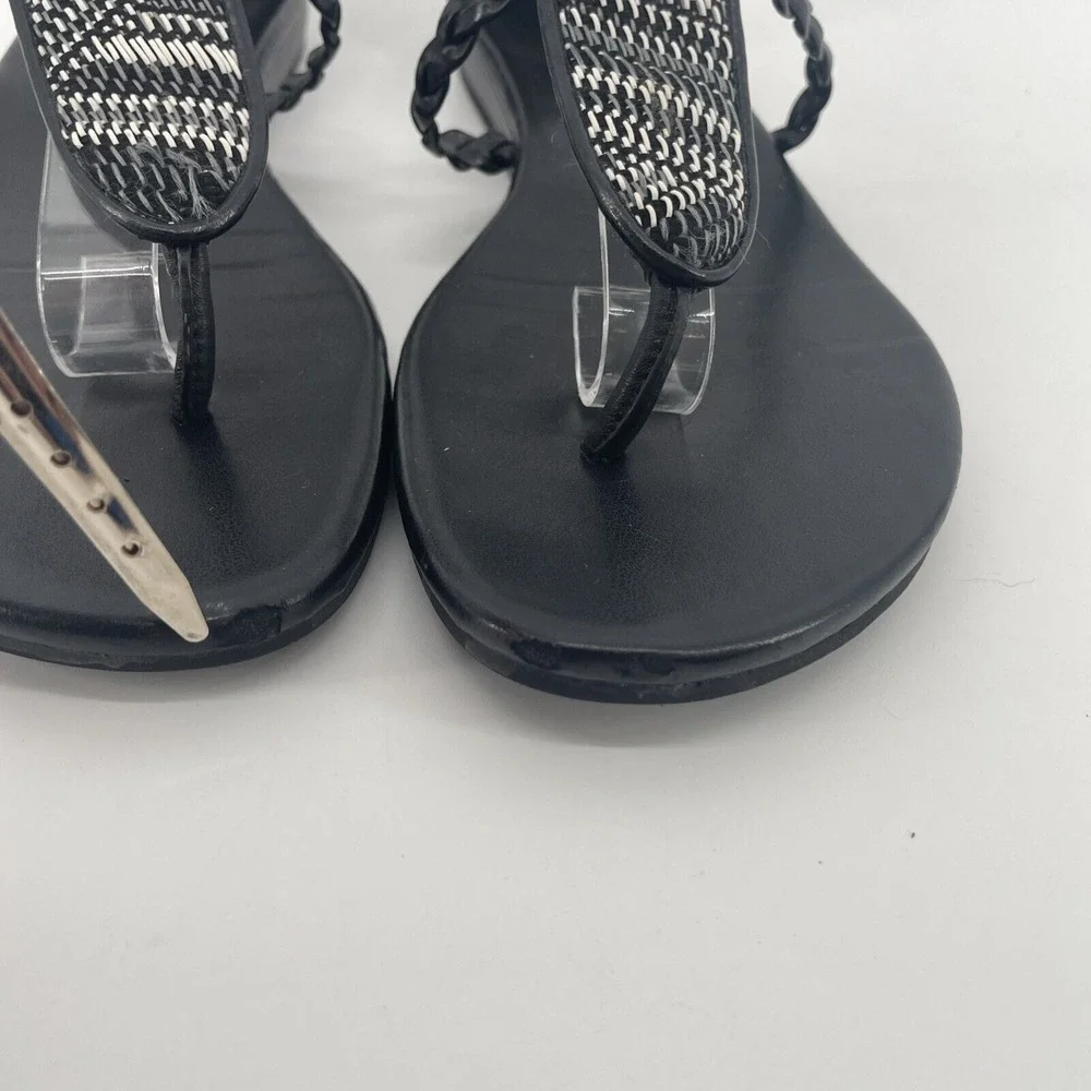 Cole Haan Thong Sandal Women's 7.5 B Black‎ Abbe Woven Braided Artsy Boho